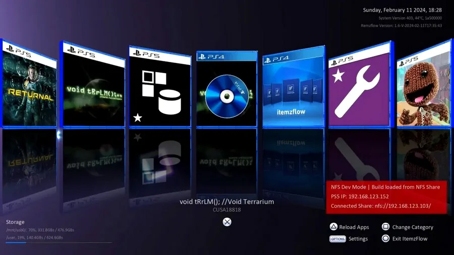 PS5 Hack LightningMods выпускает etaHEN v1.6b и ItemzFlow v1.06